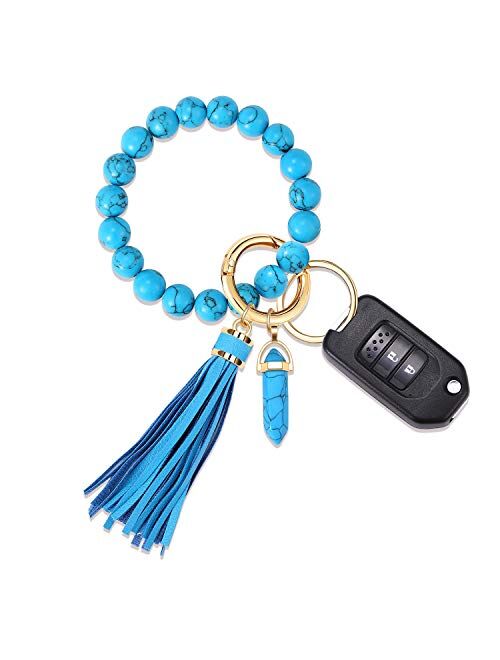 Moloch Key Ring Bracelet-Stone Beaded Wristlet Keychain Bracelet-Tassel Wrist Key Holder Cute Car Keychain For Women Gift