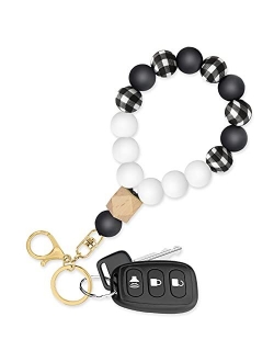 Shanshui Key Ring Wristlet Keychain Bracelet Silicone Beaded Car Keys Ring for Women