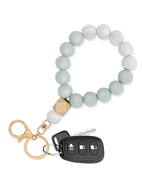 Shanshui Key Ring Wristlet Keychain Bracelet Silicone Beaded Car Keys Ring for Women