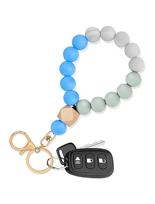 Shanshui Key Ring Wristlet Keychain Bracelet Silicone Beaded Car Keys Ring for Women