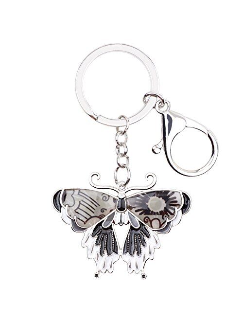 Bonsny Enamel Metal Butterfly Key chains Rings For Women Girls Car Purse bag Pendant Charms