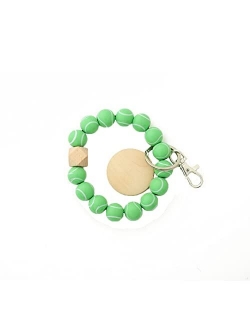 Mapott Keychain Wristlet Bracelet Wooden Beaded Keyring for Women with Round Wood Chips