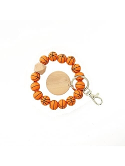 Mapott Keychain Wristlet Bracelet Wooden Beaded Keyring for Women with Round Wood Chips