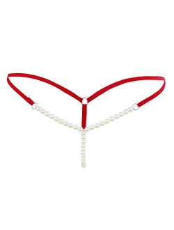 iiniim Women's Sexy Faux Pearls G-String Stretchy Tangas Lingerie Thong Panties