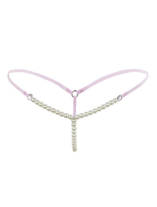 iiniim Women's Sexy Faux Pearls G-String Stretchy Tangas Lingerie Thong Panties