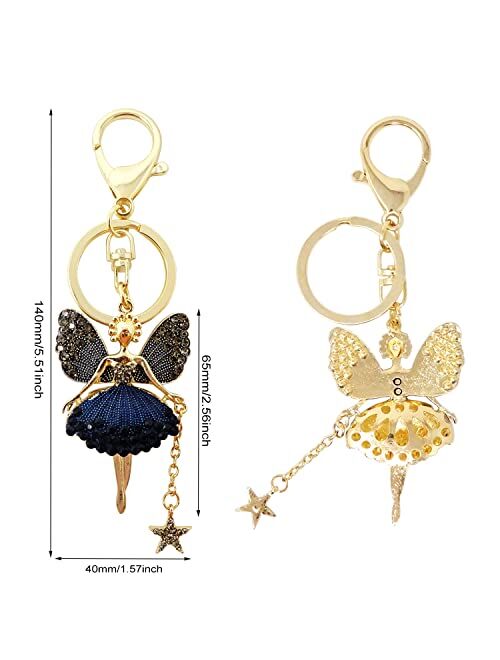 Honbay 1PCS Rhinestone Butterfly Wing Fairy Keychain Dancing Ballet Sparkling Crystal Keyring Pendant Women Key Chain Decoration in A Box for Bag Purse Wallet Handbags Ba