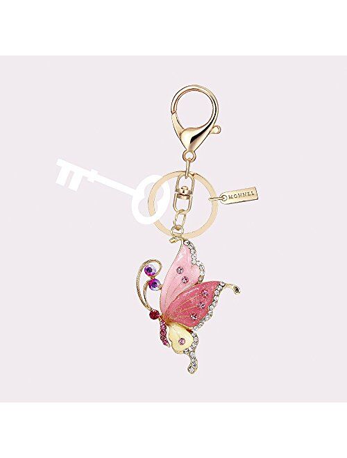 Monnel Bling Bling Crystal Pink Style Butterfly Keychain Key Ring with Pouch Bag MZ847-3