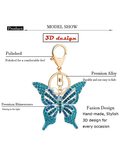 Wanlian Butterfly Bling Rhinestones Keychain for Women, Keyrings as Handbag Accessory