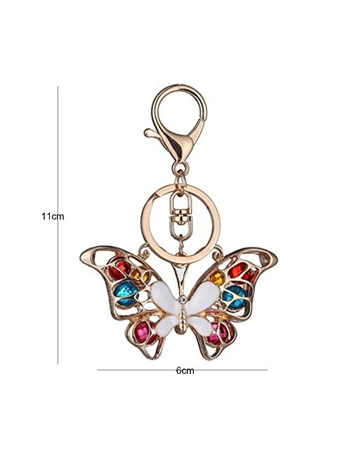 Zhsh Bling Butterfly Backpack Keyring for Car Key, Rose Gold Sparkling Alloy Charm Keychain for Girls