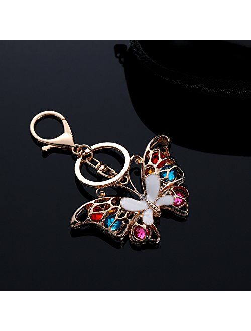 Zhsh Bling Butterfly Backpack Keyring for Car Key, Rose Gold Sparkling Alloy Charm Keychain for Girls