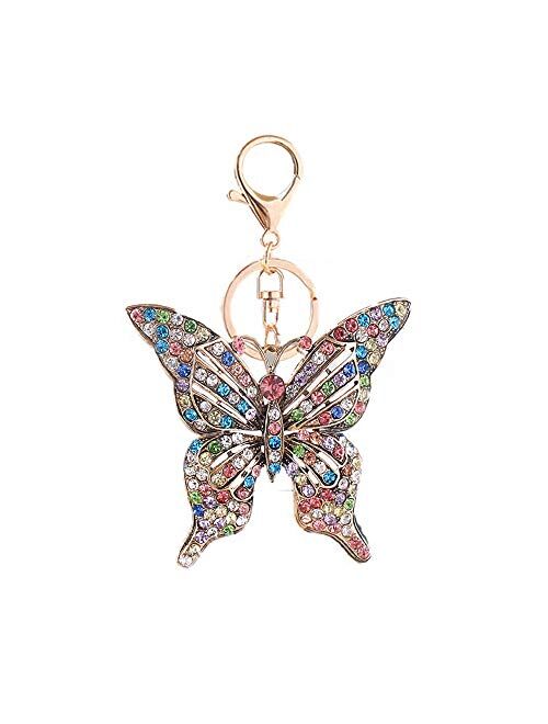 Wanlian Butterfly Rhinestone Keychain,Sparkling Alloy Charm Keyring Pendant