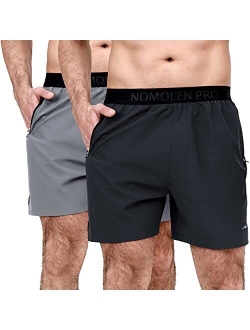 Nomolen Men's Athletic Shorts 5 Inch Inseem Gym Workout Shorts with Zipper Pockets Lightweight Quick Dry Short Shorts Men