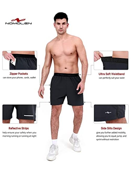 Nomolen Men's Athletic Shorts 5 Inch Inseem Gym Workout Shorts with Zipper Pockets Lightweight Quick Dry Short Shorts Men