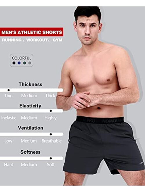 Nomolen Men's Athletic Shorts 5 Inch Inseem Gym Workout Shorts with Zipper Pockets Lightweight Quick Dry Short Shorts Men