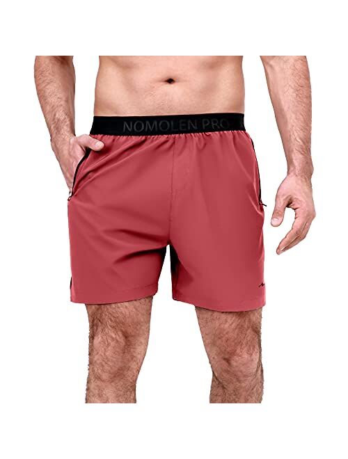 Nomolen Men's Athletic Shorts 5 Inch Inseem Gym Workout Shorts with Zipper Pockets Lightweight Quick Dry Short Shorts Men