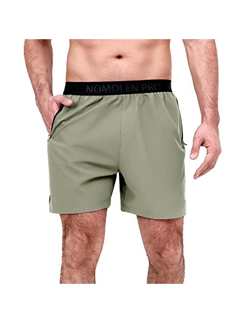 Nomolen Men's Athletic Shorts 5 Inch Inseem Gym Workout Shorts with Zipper Pockets Lightweight Quick Dry Short Shorts Men