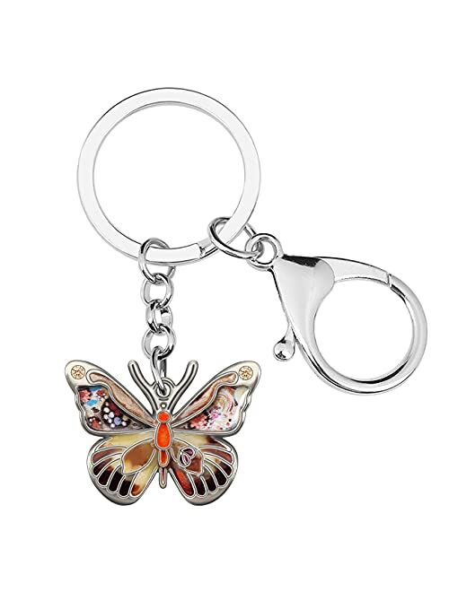 BONSNY Enamel Metal Adrable Butterfly Keychains For Women Car Rings Purse Novelty Charms GIfts