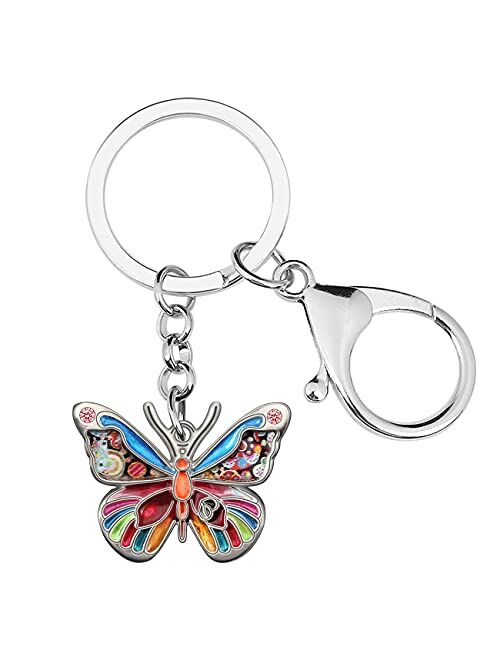 BONSNY Enamel Metal Adrable Butterfly Keychains For Women Car Rings Purse Novelty Charms GIfts