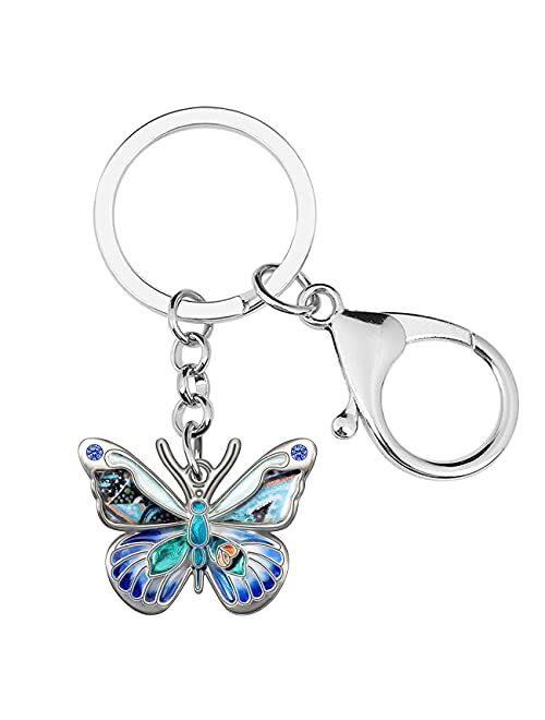 BONSNY Enamel Metal Adrable Butterfly Keychains For Women Car Rings Purse Novelty Charms GIfts