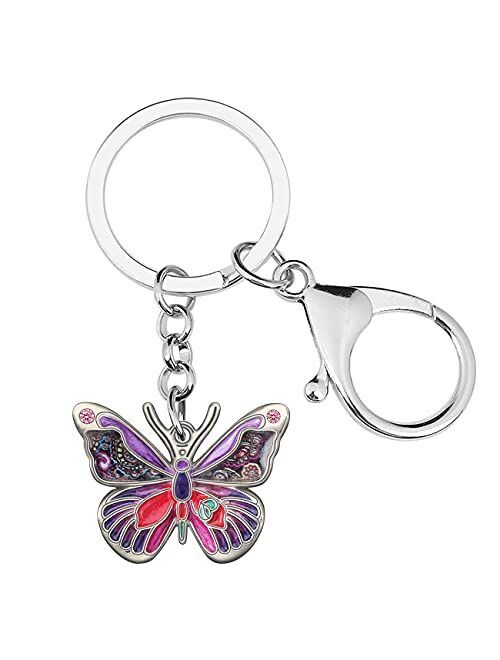 BONSNY Enamel Metal Adrable Butterfly Keychains For Women Car Rings Purse Novelty Charms GIfts