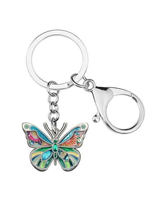 BONSNY Enamel Metal Adrable Butterfly Keychains For Women Car Rings Purse Novelty Charms GIfts