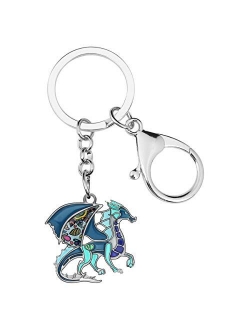 Enamel Metal Novelty Fantasy Dragon Dinosaur Key Chains For Women Gift Car Purse Rings Charms Lucky Symbol