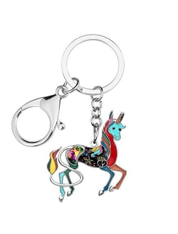 Enamel Metal Rhinestone Floral Unicorn Keychains Key Car Purse Bags Charms Party Favors