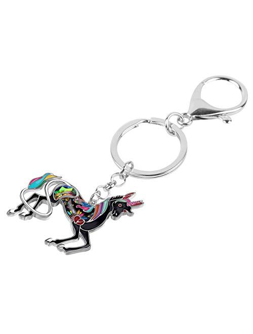 Bonsny Enamel Metal Rhinestone Floral Unicorn Keychains Key Car Purse Bags Charms Party Favors