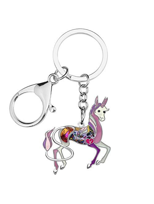 Bonsny Enamel Metal Rhinestone Floral Unicorn Keychains Key Car Purse Bags Charms Party Favors