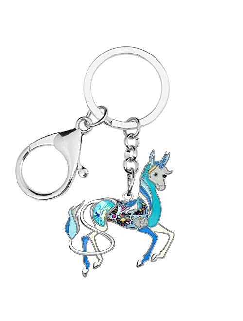 Bonsny Enamel Metal Rhinestone Floral Unicorn Keychains Key Car Purse Bags Charms Party Favors