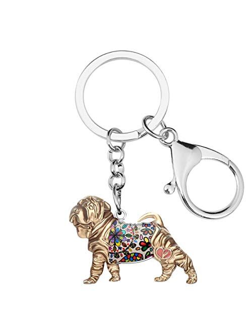 Bonsny Enamel Metal Chinese SharPei Dog Keychains Key Car Purse Bags PETS Charms Gifts