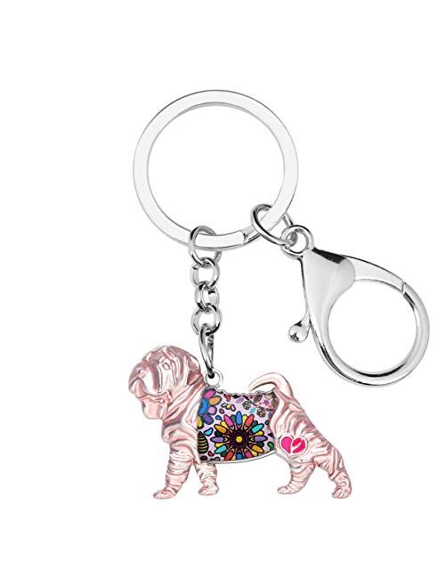 Bonsny Enamel Metal Chinese SharPei Dog Keychains Key Car Purse Bags PETS Charms Gifts