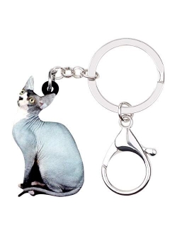 Acrylic Novelty Canadian Hairless Sphynx Cat Keychains Key Ring Car Purse Bags Pets Lover Animal Gifts