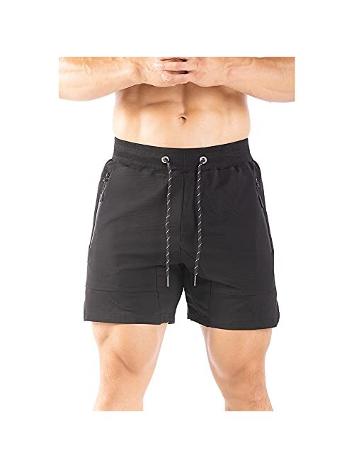 Gerlobal Men's 5 inch inseam Gym Workout Shorts Fitted Running Athletic Bodybuilding Shorts for Men with Zipper Pockets