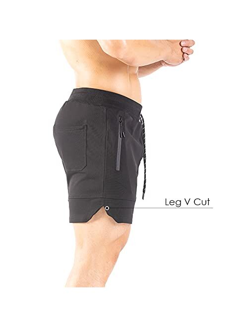 Gerlobal Men's 5 inch inseam Gym Workout Shorts Fitted Running Athletic Bodybuilding Shorts for Men with Zipper Pockets