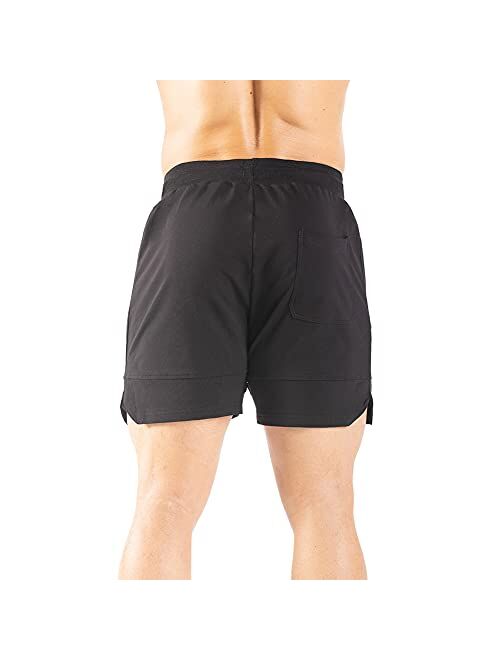 Gerlobal Men's 5 inch inseam Gym Workout Shorts Fitted Running Athletic Bodybuilding Shorts for Men with Zipper Pockets