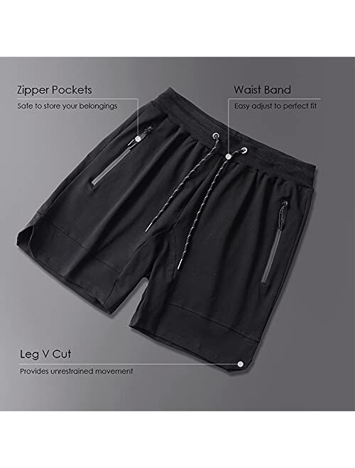 Gerlobal Men's 5 inch inseam Gym Workout Shorts Fitted Running Athletic Bodybuilding Shorts for Men with Zipper Pockets