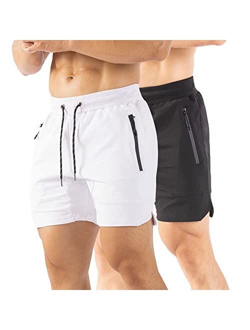 Gerlobal Men's 5 inch inseam Gym Workout Shorts Fitted Running Athletic Bodybuilding Shorts for Men with Zipper Pockets