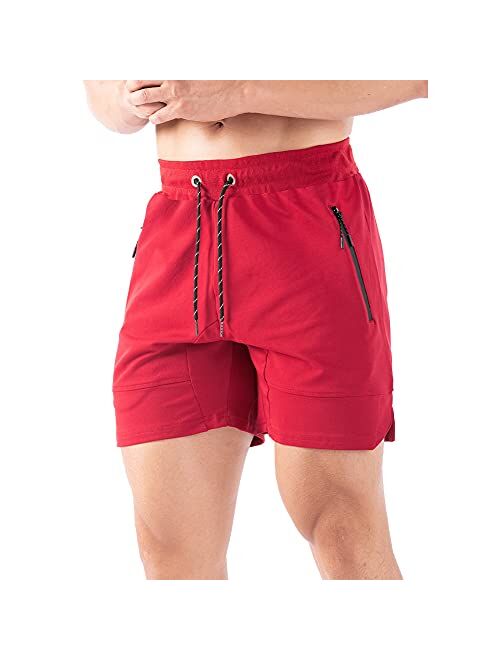 Gerlobal Men's 5 inch inseam Gym Workout Shorts Fitted Running Athletic Bodybuilding Shorts for Men with Zipper Pockets