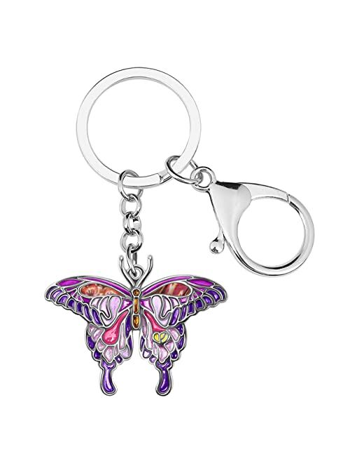 BONSNY Enamel Metal Floral Butterfly Keychains For Women Car bag Rings Novelty Charms GIfts