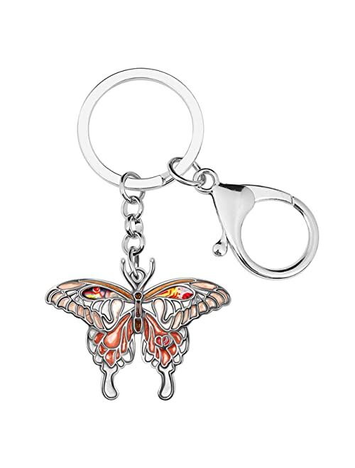 BONSNY Enamel Metal Floral Butterfly Keychains For Women Car bag Rings Novelty Charms GIfts