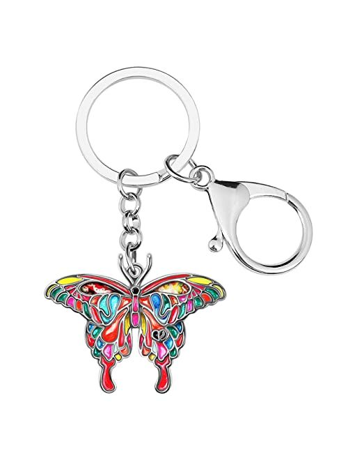 BONSNY Enamel Metal Floral Butterfly Keychains For Women Car bag Rings Novelty Charms GIfts