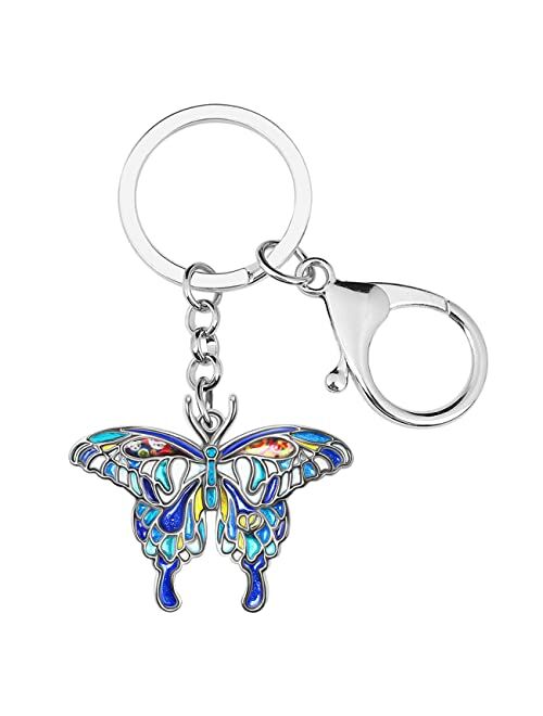 BONSNY Enamel Metal Floral Butterfly Keychains For Women Car bag Rings Novelty Charms GIfts