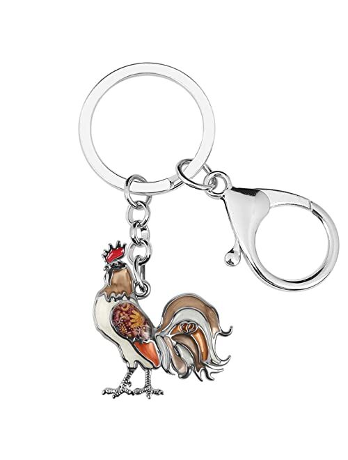 BONSNY Enamel Metal Farm Chicken Rooster Keychains For Women Car bag Rings Novelty Charms GIfts