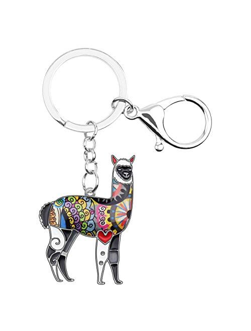 Bonsny Enamel Cute Tropic South American Floral Alpaca Keychains Key Ring Car Purse Bags Charms Accessories