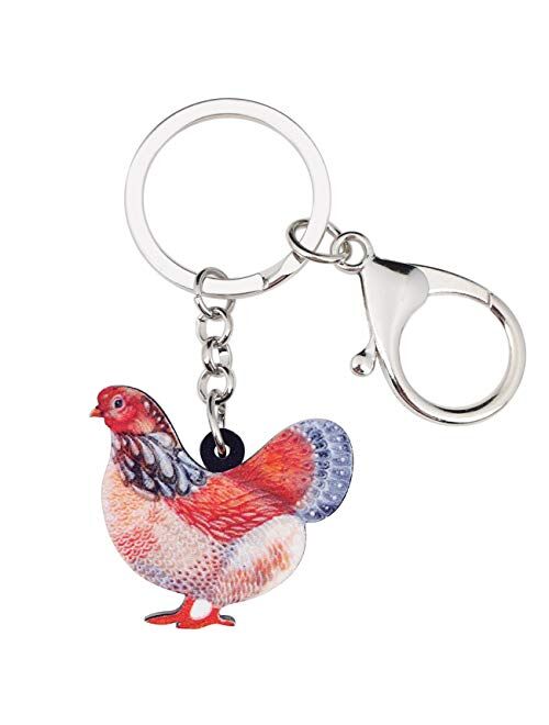 BONSNY Acrylic Floral Hen Chicken Keychains Key Ring Car Purse Bags Charms Farm Animals Lover Gifts