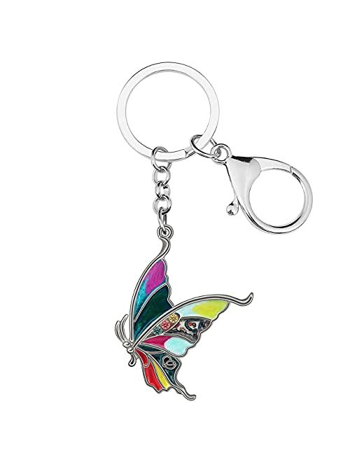 BONSNY Enamel Metal Cute Butterfly Keychains For Women Car Rings Purse Novelty Charms GIfts