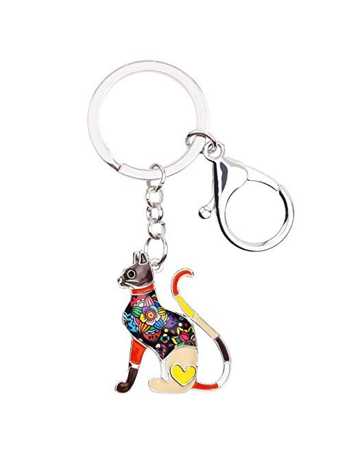 BONSNY Enamel Alloy Chain Metal Cat Keychains Cute For Women Car bag Rings Novelty Charms GIfts