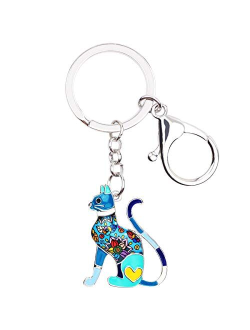 BONSNY Enamel Alloy Chain Metal Cat Keychains Cute For Women Car bag Rings Novelty Charms GIfts