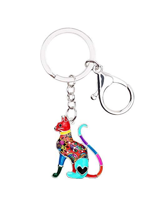 BONSNY Enamel Alloy Chain Metal Cat Keychains Cute For Women Car bag Rings Novelty Charms GIfts